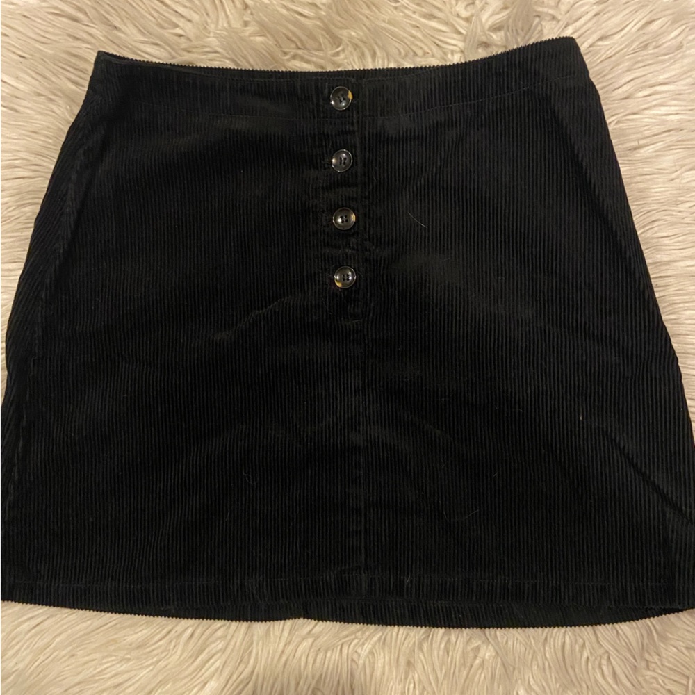 Black Corduroy Button-Front Skirt
